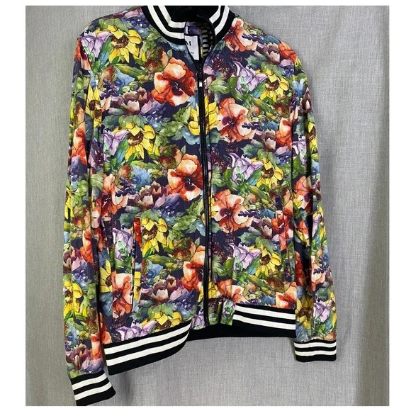 Cactus Man Ricky Singh Floral Bomber Jacket Men's M Unisex Statement Zip Jacket - Picture 2 of 14